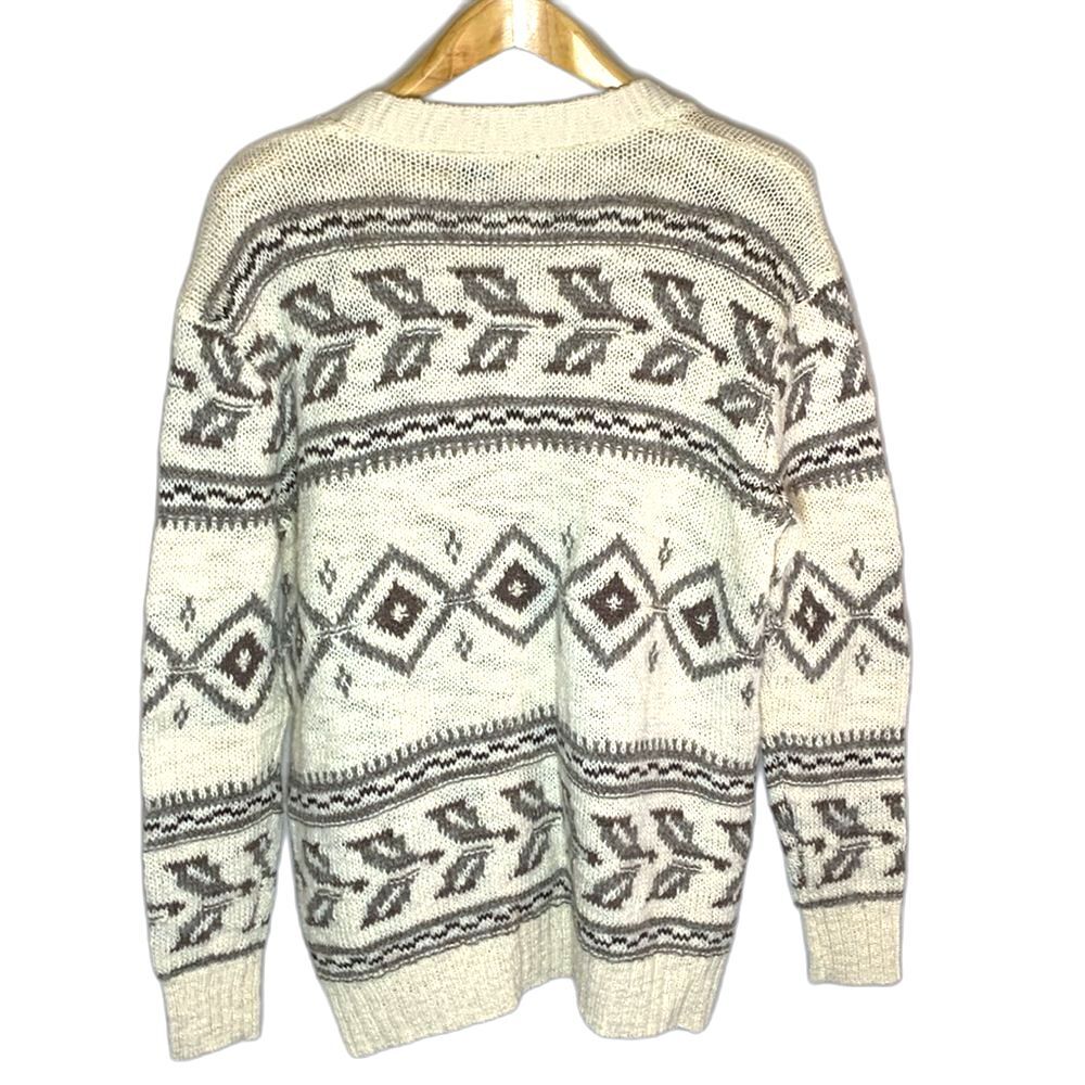 Polo Ralph Lauren Ivory Taupe Nordic Southwestern Wool V-Neck Cardigan Size L - Picture 6 of 14